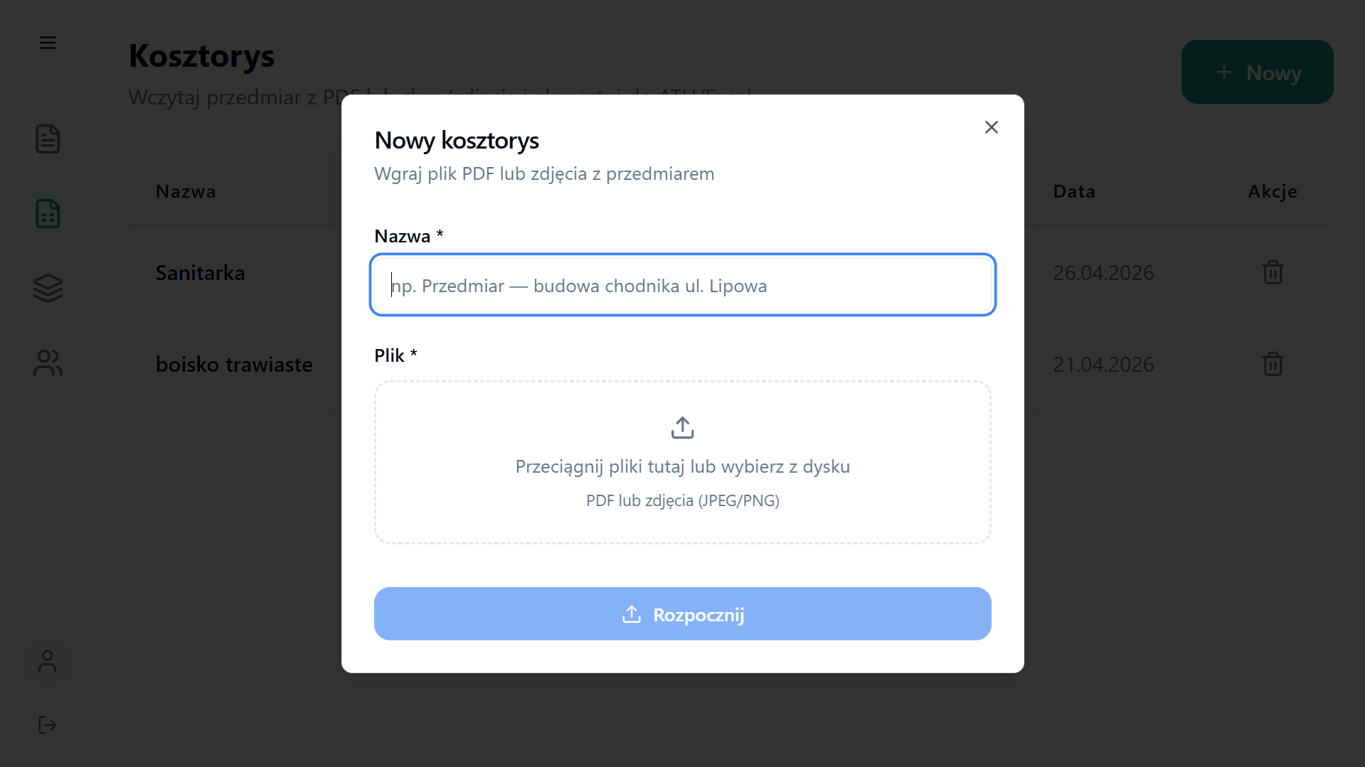 Wgraj przedmiar w PDF